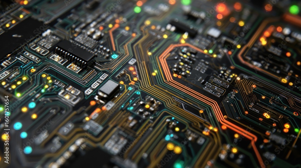 Obraz premium Circuit Board Close-up: Intricate Technological Design