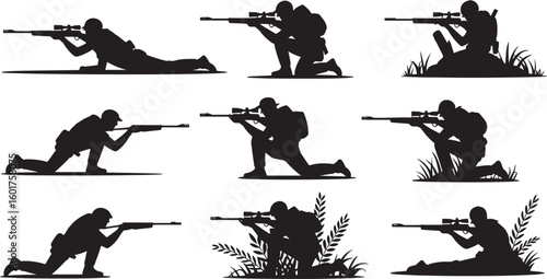 Silhouetted Snipers in Action Vector Illustration on Transparent Backdrop for Design Projects