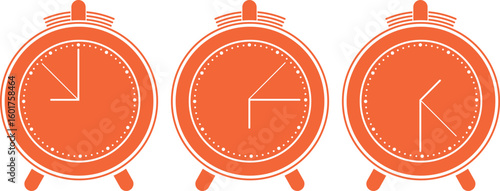 alarm clocks and clocks with hands, alarm bell, orange time icons