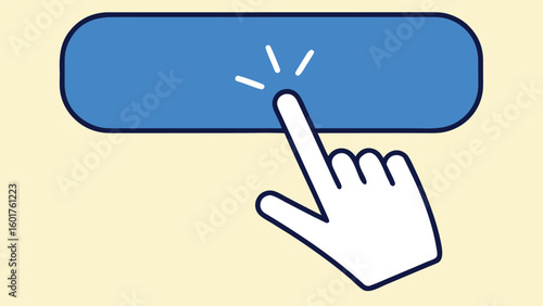 Finger pressing button with the words click here Design