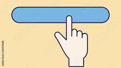 Finger pressing button with the words click here Design