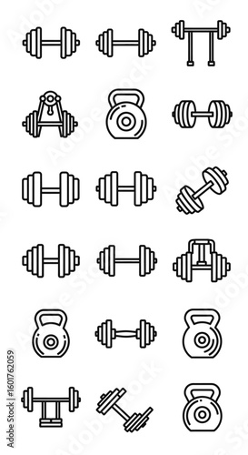 Weightlifting Dumbbell Kettlebell Barbell Outline Icons