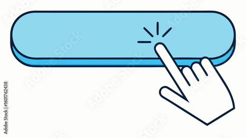 Finger pressing button with the words click here Design