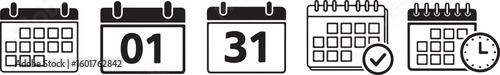 Set of calendar icons representing dates and time isolated on transparent background