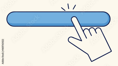 Finger pressing button with the words click here Design