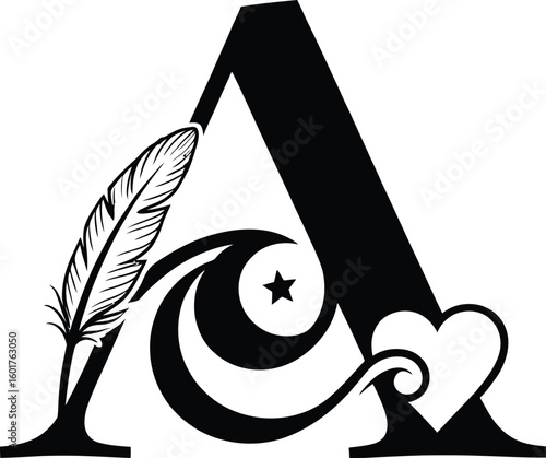✨A FOR ARTISTIC AFFECTION! This AI-designed “A” blends love, feather, and moon motifs for romantic, poetic, and soulful projects. ❤️Feel the beauty—Download this charm today!
