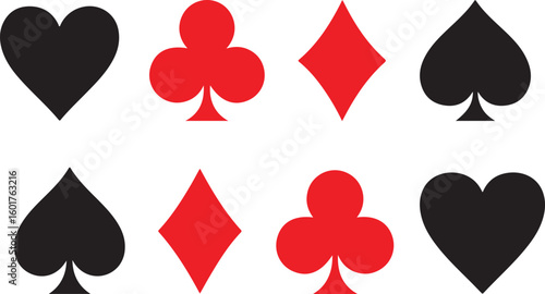 Collection of playing card suits symbols isolated on transparent background