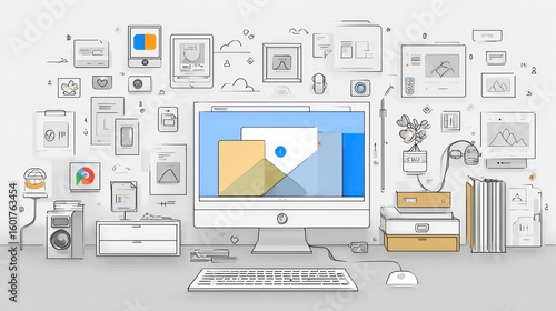 Wallpaper Mural Digital workspace with computer Torontodigital.ca