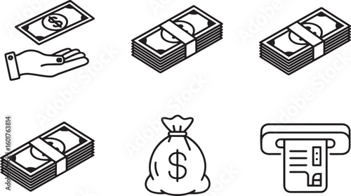 Financial Icons Representing Wealth and Transactional Activities Depicting Money Transfers Spending and Saving Money for Future Investment and Economic Stability