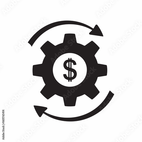 Black gear with dollar symbol and circular arrows vector