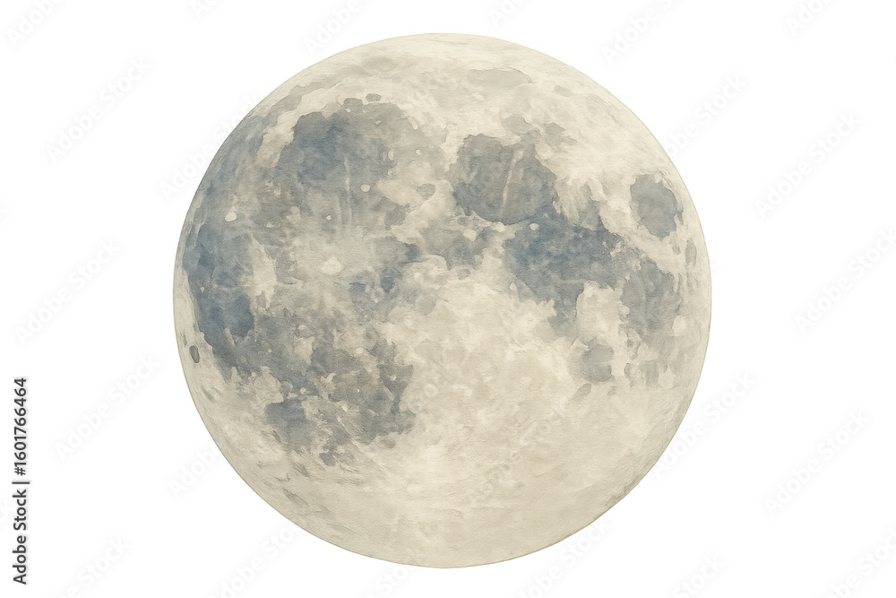 Obraz premium Detailed illustration of the full moon with visible craters and textures, isolated on a transparent background