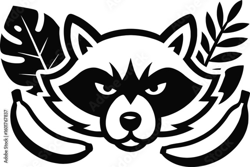 🍌 WILD & BOLD LOOK! This fierce black and white raccoon with bananas and tropical leaves is a perfect blend of jungle mischief and attitude—download now to spice up your wild creations! 🌿🔥🦝