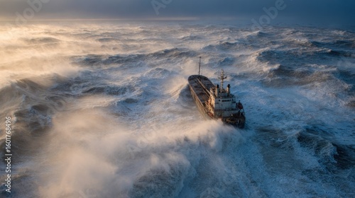 Cargo Ship Battling Furious Ocean Waves