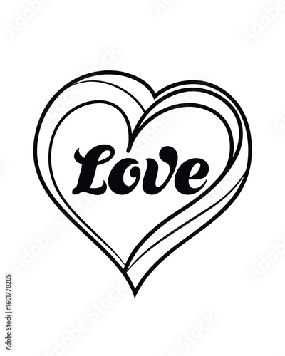 Black love text inside a layered heart graphic symbol