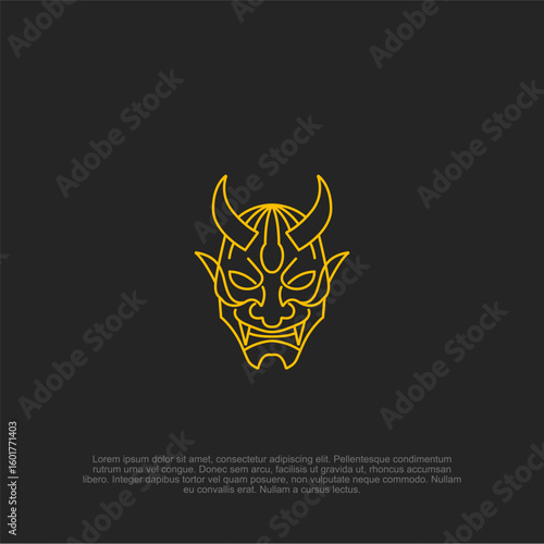 Intricate Line Art Depiction of a Demonic Figure Embodying Elements of Japanese Folklore on a Minimalist Dark Background Creating a Distinctive Graphic Representation