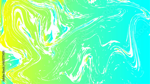 Abstract vivid fluid art background with swirling marbled patterns in electric green, cyan, and white. Flows with chaotic, organic shapes resembling liquid or melted. Dynamic and intense vibea