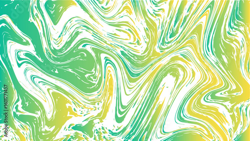 Abstract vivid fluid art background with swirling marbled patterns in electric green, cyan, and white. Flows with chaotic, organic shapes resembling liquid or melted. Dynamic and intense vibea