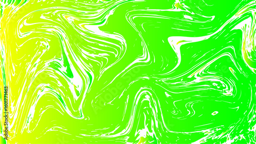 Abstract vivid fluid art background with swirling marbled patterns in electric green, cyan, and white. Flows with chaotic, organic shapes resembling liquid or melted. Dynamic and intense vibea
