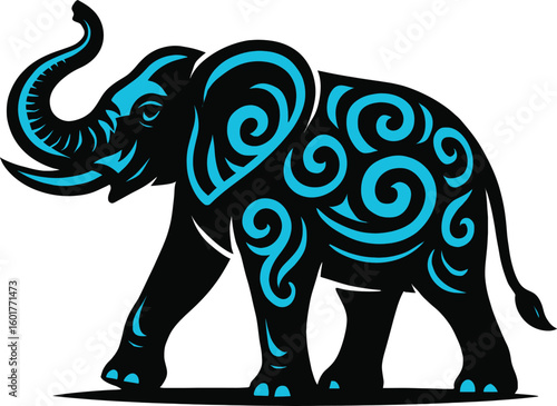🐘 STRONG, MAJESTIC & ARTISTIC! Beautiful tribal elephant in bold black and blue—perfect for tattoos, decor, or cultural art. 🎨✨Download now and bring wild elegance to your work! 🌟
