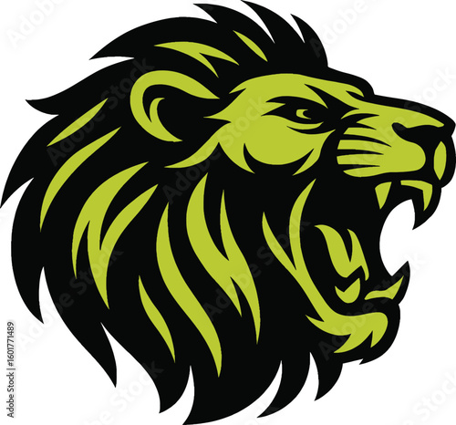 🦁 ROARING, REGAL & RAW! Fierce lion head vector in black and green—perfect for tattoos, sports logos, or wild branding. 💥👑Download now and give your design a fearless roar! ⚔️