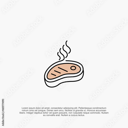 Stylized Meat Cut Illustration: Hot Steak Icon with Outline and Decorative Smoke, Ideal for Food Concepts, Culinary Designs and Restaurant Related Graphics with Copy Space