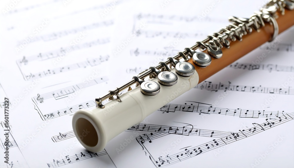 Obraz premium Flute on sheet music