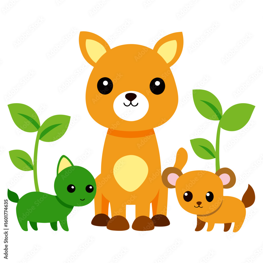 Fototapeta premium Cute Animal Sprouting Cartoon Adorable Small Creatures Vector Illustration