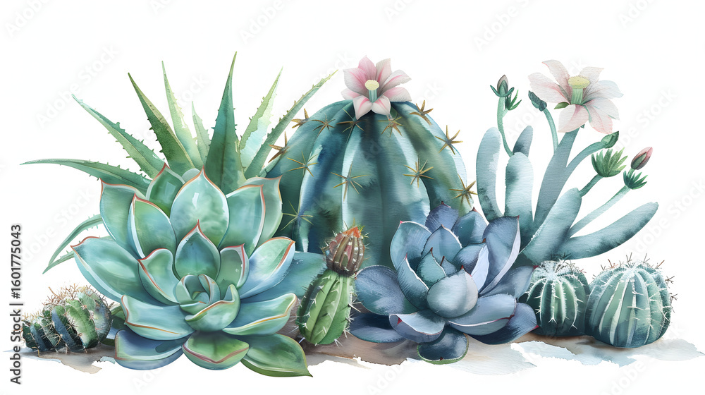 Obraz premium watercolor painting of a cactus and succulents