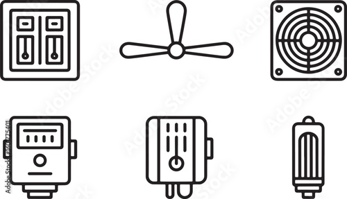 Electrical devices including switches fan computer fan meter and heater vector