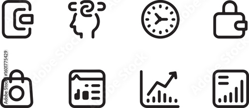 Business Finance Icons Set with Graph Chart Clock and Briefcase