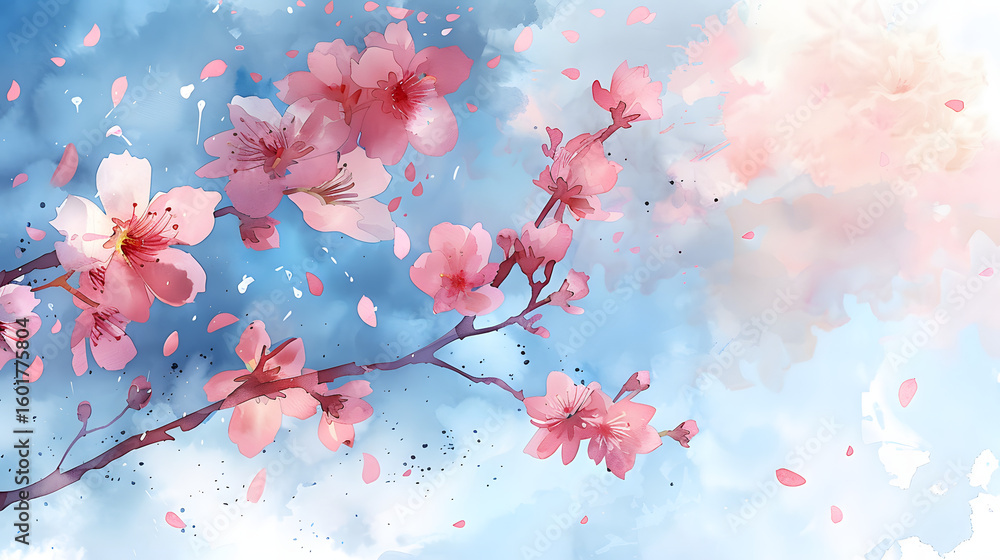 Fototapeta premium watercolor painting im cherry blossom branch