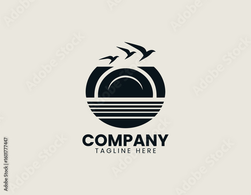 Sunset Sunrise Birds Flight Travel Agency Nature Vector Logo Design
