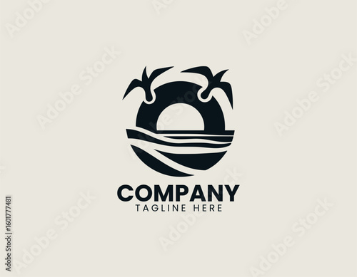 Sunset Sunrise Birds Flight Travel Agency Nature Vector Logo Design