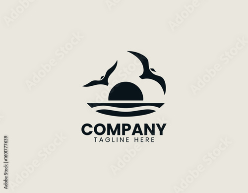 Sunset Sunrise Birds Flight Travel Agency Nature Vector Logo Design