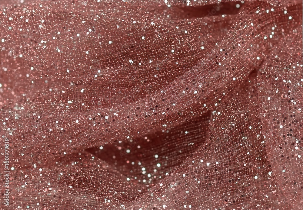 Fototapeta premium A close-up of delicate pink fabric embellished with shimmering silver glitter, creating an elegant and luxurious appearance perfect for fashion or decor.