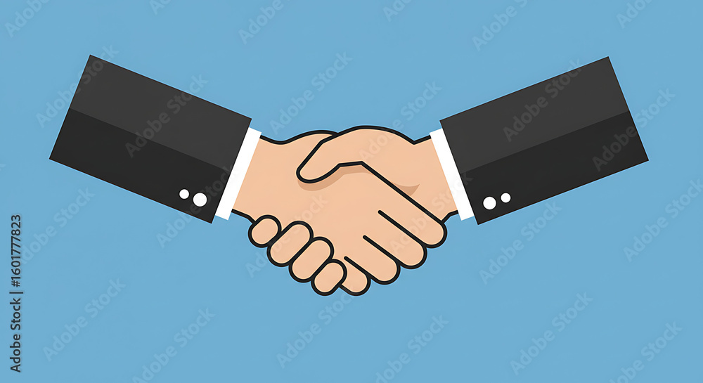Two businessmen in suits solidify a deal with a firm handshake, symbolizing agreement and partnership in a successful meeting Two businessmen in suits solidify a deal with a firm handshake, symbolizing agreement and partnership in a successful meeting