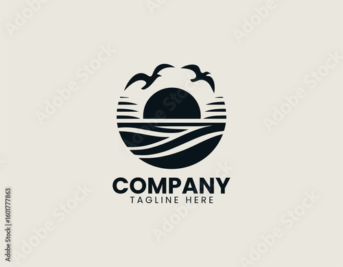 Sunset Sunrise Birds Flight Travel Agency Nature Vector Logo Design