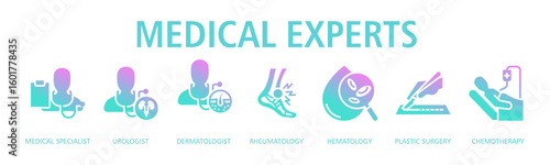 Medical Expert Web Banner Glyph Gradient icon vector illustration concept with icon of medical specialist, urologist, dermatologist, rheumatology, hematology, plastic surgery, chemotherapy