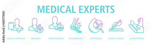 Medical Expert Web Banner Outline Gradient icon vector illustration concept with icon of medical specialist, urologist, dermatologist, rheumatology, hematology, plastic surgery, chemotherapy
