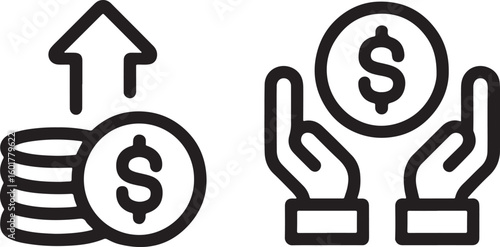 Financial Growth and Security Icons Depicting Revenue Increase and Careful Money Management for Business or Personal Finance