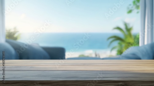 Wooden table top ocean view