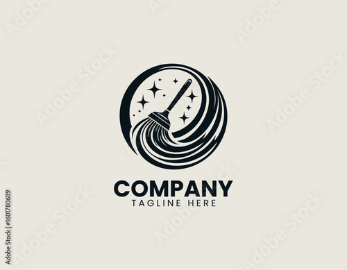Clean Sweep Mop Janitorial Home Care Emblem Vector Logo