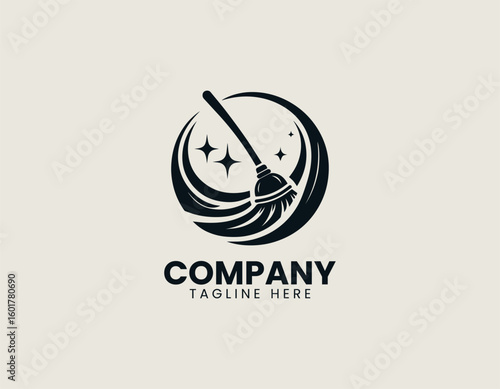 Clean Sweep Mop Janitorial Home Care Emblem Vector Logo