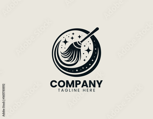 Clean Sweep Mop Janitorial Home Care Emblem Vector Logo