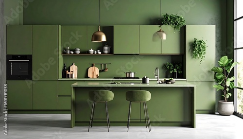 Modern green kitchen interior (1)