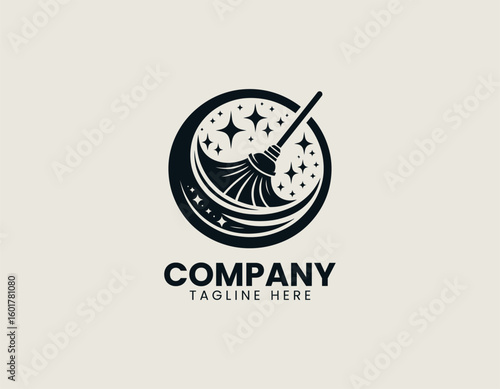 Clean Sweep Mop Janitorial Home Care Emblem Vector Logo