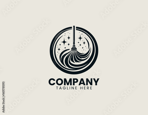 Clean Sweep Mop Janitorial Home Care Emblem Vector Logo