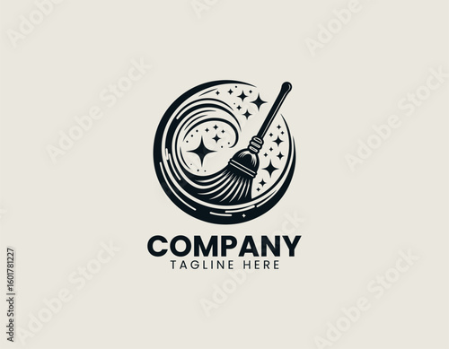 Clean Sweep Mop Janitorial Home Care Emblem Vector Logo
