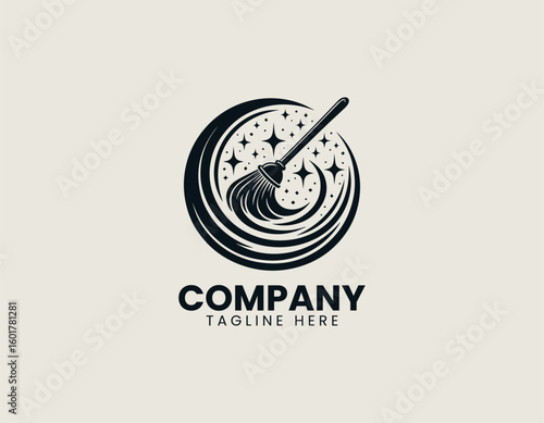 Clean Sweep Mop Janitorial Home Care Emblem Vector Logo