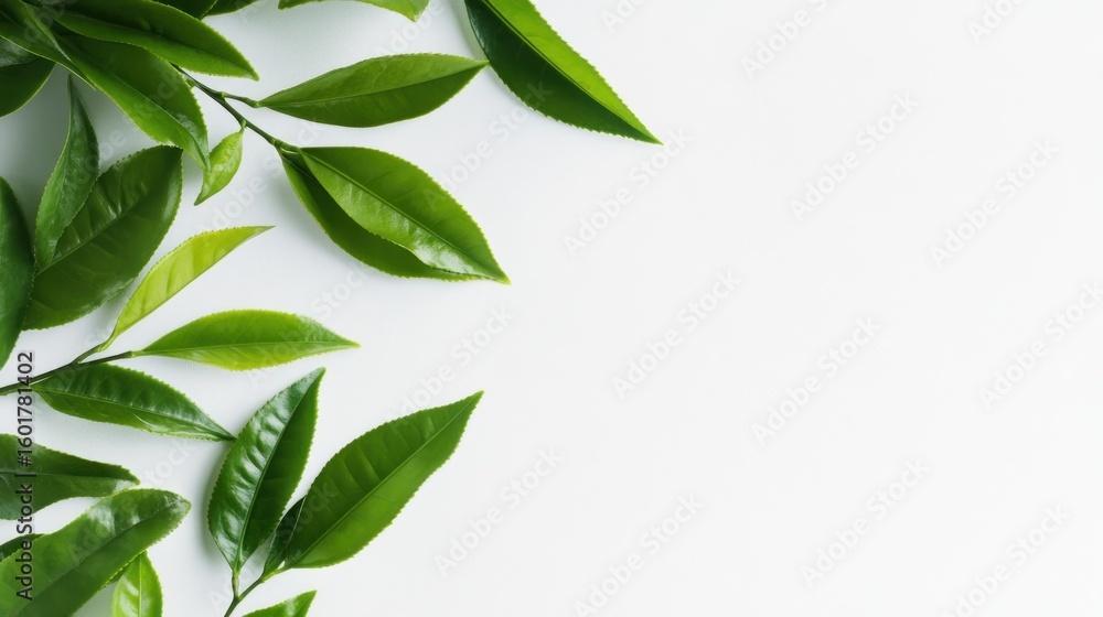 Naklejka premium Fresh green tea leaves background